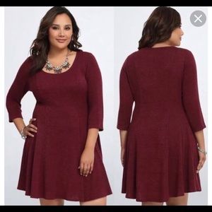 Burgundy Knit Long Sleeve Skater Dress